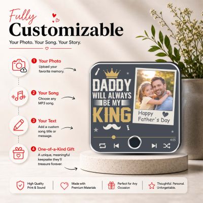 Personalized Daddy Will Always Be My King Musical Fridge Magnet from Daughter & Son Music Player Style Photo Frame